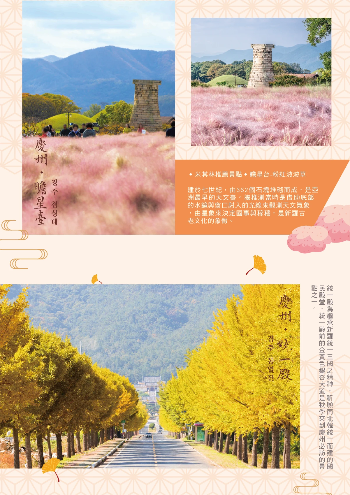 慶州瞻星臺 波波草 慶州統一殿 銀杏